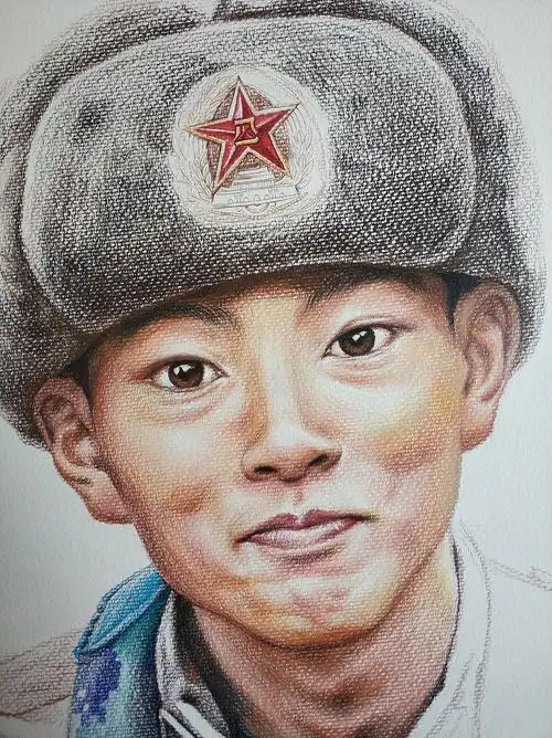 清澈的爱只为中国为英雄陈祥榕画一幅彩铅肖像