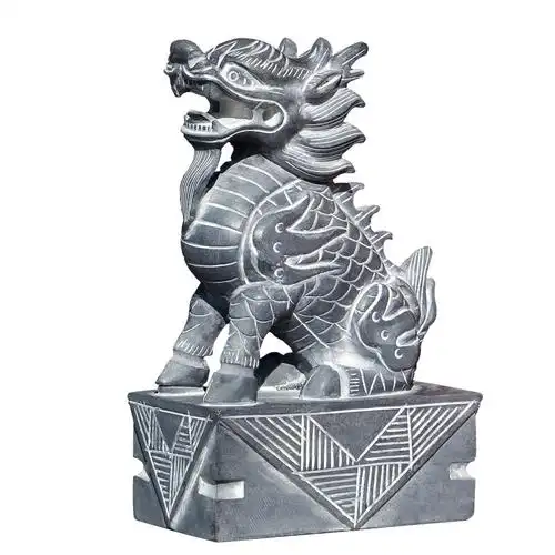 石雕麒麟神兽石头石雕青石麒麟门口摆件神兽纳福小石麒麟高24长17宽