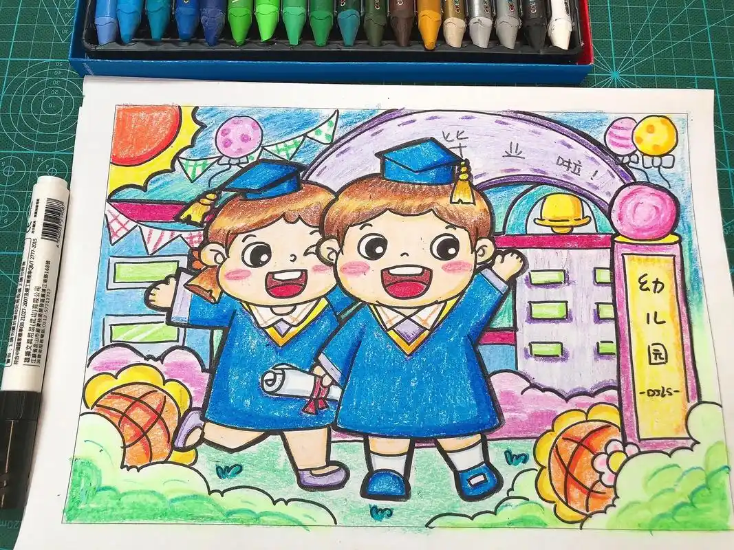 大金老师原创儿童画,蜡笔画【毕业啦】原创作品可临摹,须标出处 - 抖