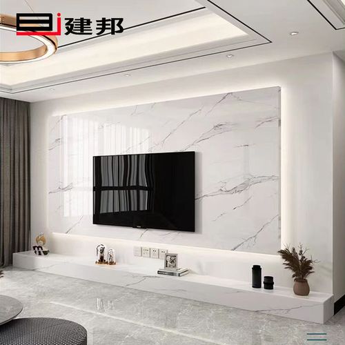 岩板电视背景墙悬空石纹大理石瓷砖简约现代轻奢客厅电视墙装饰