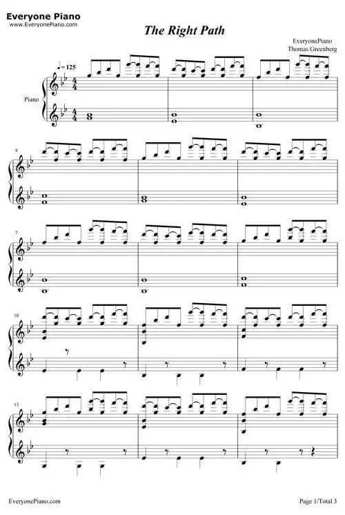 the right path钢琴谱_thomasgreenberg-明明简谱网