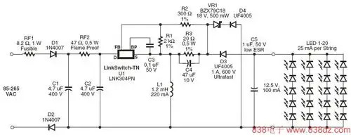 220v发光二极管照明电路图-lnk304pn中文资料-电路-电路图