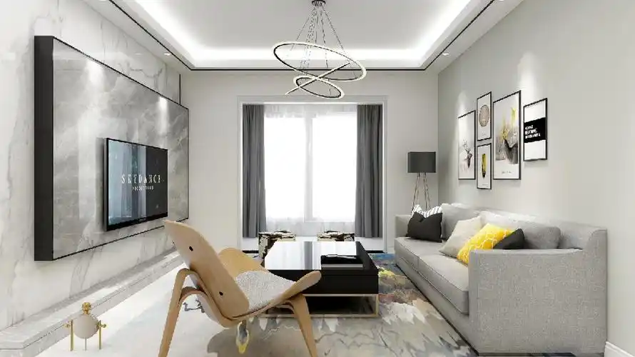 电视背景墙和电视柜做一体化,这样不会显得突兀,沙发背景墙进行乳胶漆