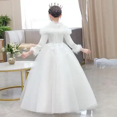 女童生日晚礼服公主裙纱儿童婚纱女孩花连衣裙礼冬季长袖加棉长款
