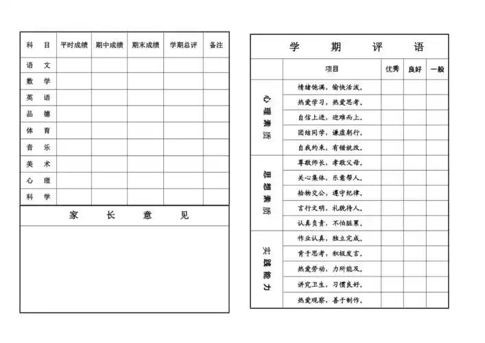 学生素质报告册模板共2页