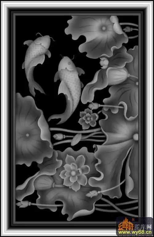 鱼花-精雕灰度图-灰度图,bmp图,浮雕图,云峰轩雕刻图库网