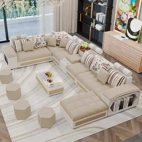 凯丽罗拉沙发布艺沙发简约现代皮布沙发组合大户型u型可拆洗客厅套装