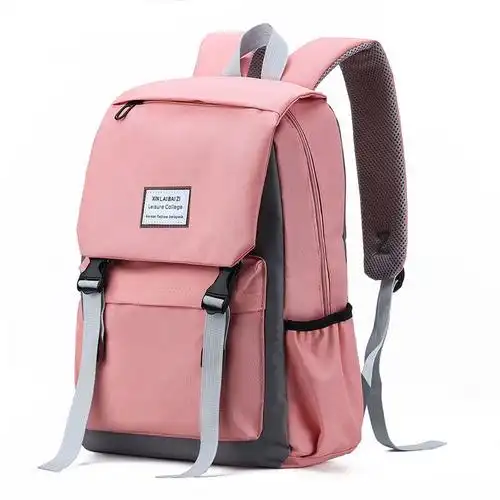 学生书包女韩版大容量校园风高中大学生休闲简约帆布甜甜圈双肩包粉配