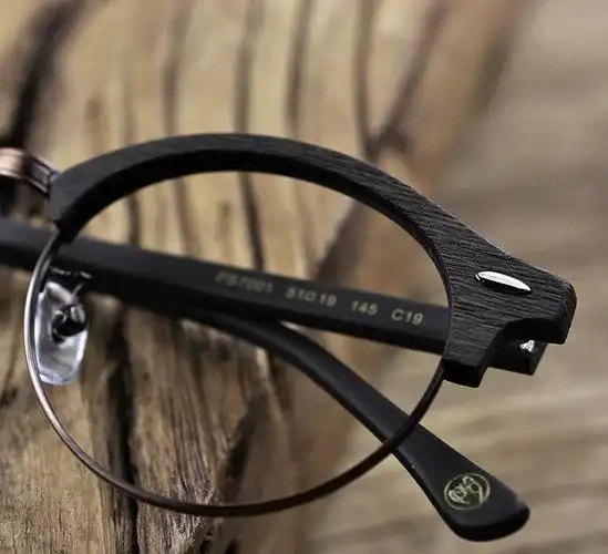 posesion日式手造木纹半框眼镜框 圆 复古近视镜架男女通用ps7001