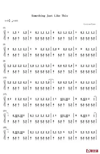 somethingjustlikethis钢琴简谱数字双手thechainsmokerscoldplay