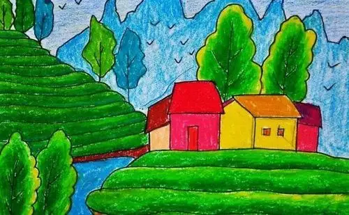 画春天的,主题以绿色为主,春回大地,绿意盎然.