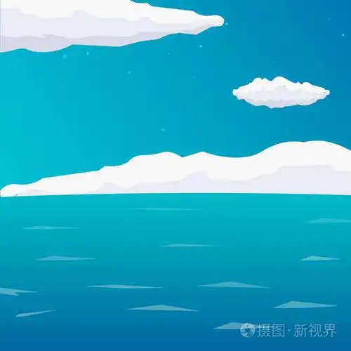 海面背景与海浪, 云层.矢量平面插画