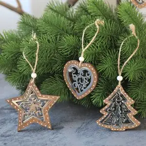 莘蝶北欧爱心木质迷你小圣诞树挂件手工圣诞树配件布置圣诞节装饰