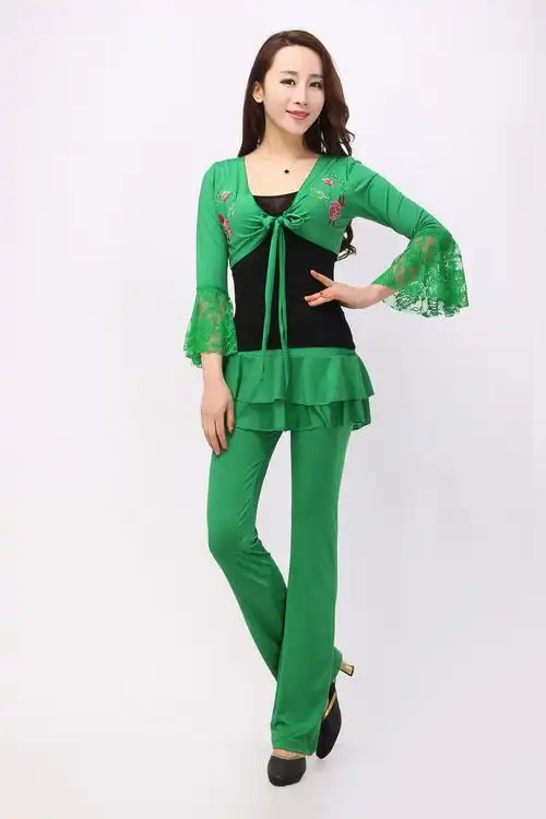 供应新款广场舞服装套装 春夏长袖舞蹈服刺绣三件套319款