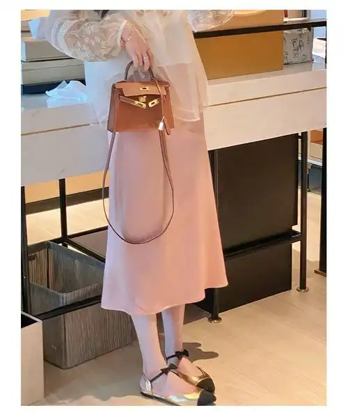 ga高腰小个子粉色雪纺醋酸半身裙女夏季2022新款绝美半裙鱼尾裙 - 17