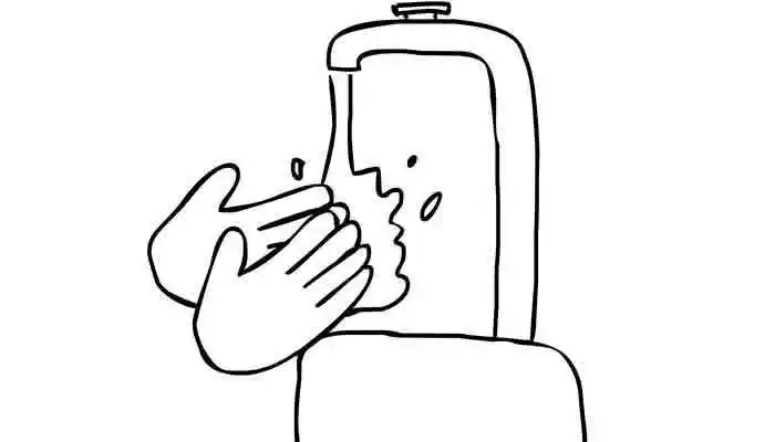 2,画出水龙头和洗手台.1,首先画出一双交叠的手.