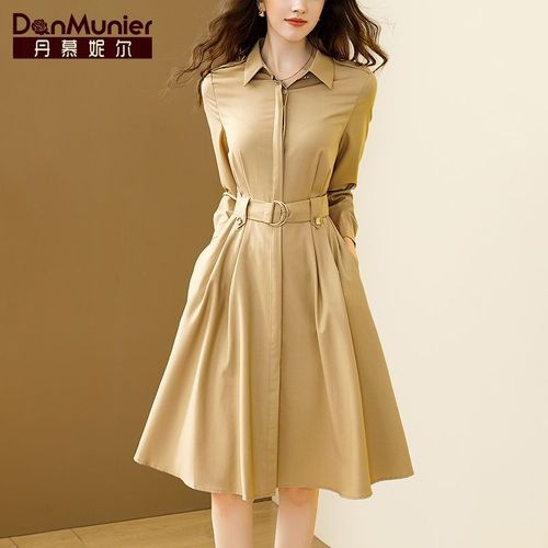 丹慕妮尔【特卖】 连衣裙女衬衫领优雅收腰a字裙女春季