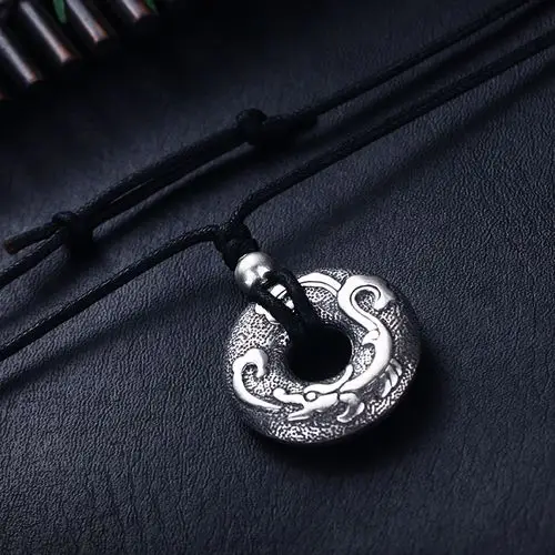 老银匠银饰时尚个性男款吊坠做旧银龙平安扣项链项链