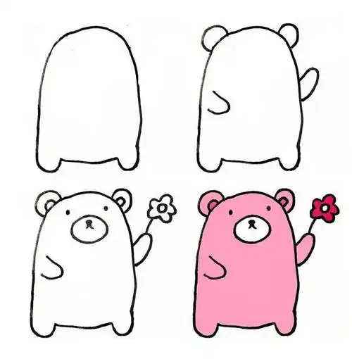 儿童简笔画萌萌的卡通小熊画法步骤图片六