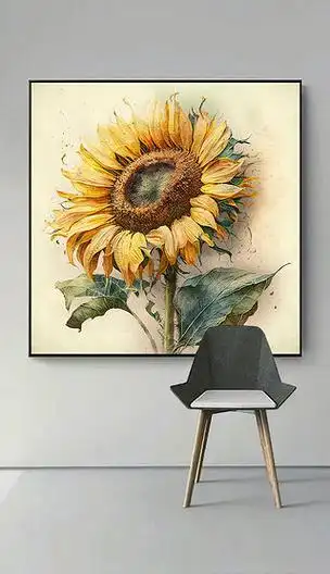 向日葵花卉手绘纹理现代艺术客厅玄关装饰画
