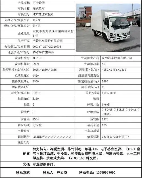 五十铃牌nkr77lleacjax1厢式货车