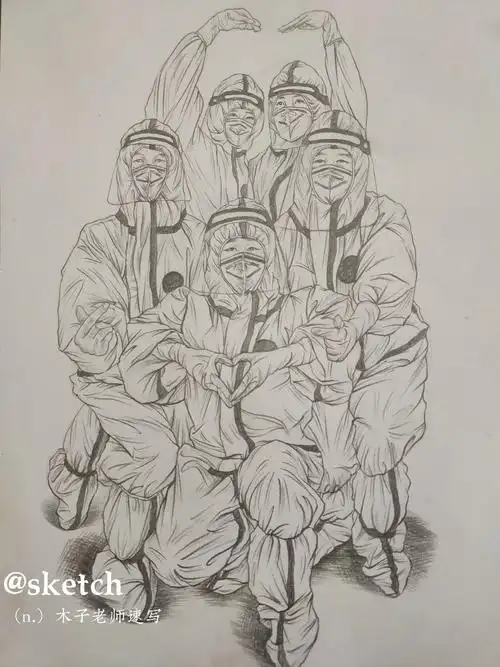 致敬医护人员主题画速写大白含步骤