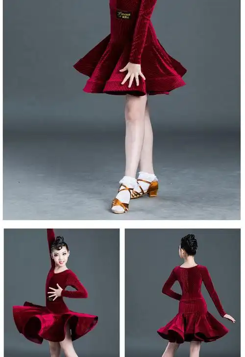 拉丁舞套装服秋冬儿童少儿表演服装女童练功服裙连衣裙比赛规定演出服