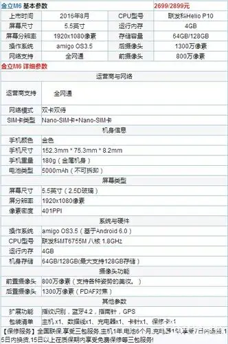 金立m6配置参数详情