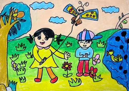 《放风筝》/少儿绘画作品/儿童画/网络美术馆_中国少儿美术教育网