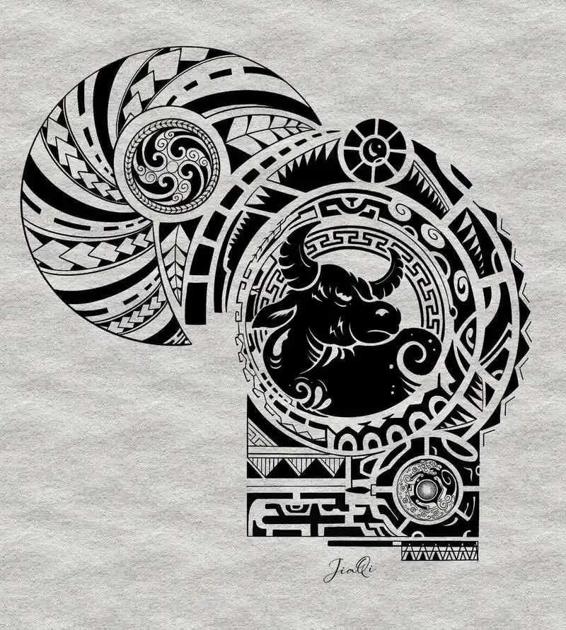 中国图腾丨牛主题半甲纹身手稿