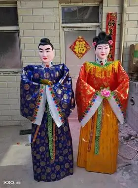 童男童女纸人1.6米 殡葬用高档金童玉女布人 纸扎用品厂家