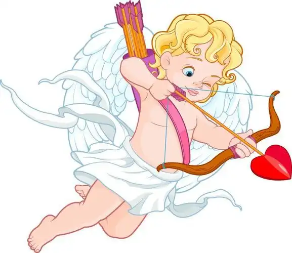 白色背景下的水彩丘比特