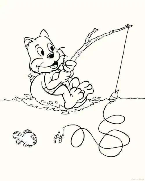 小猫钓鱼简笔画怎么画