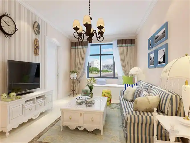 田园美式风格装修样板间60平米小户型装修效果图效果恬静舒