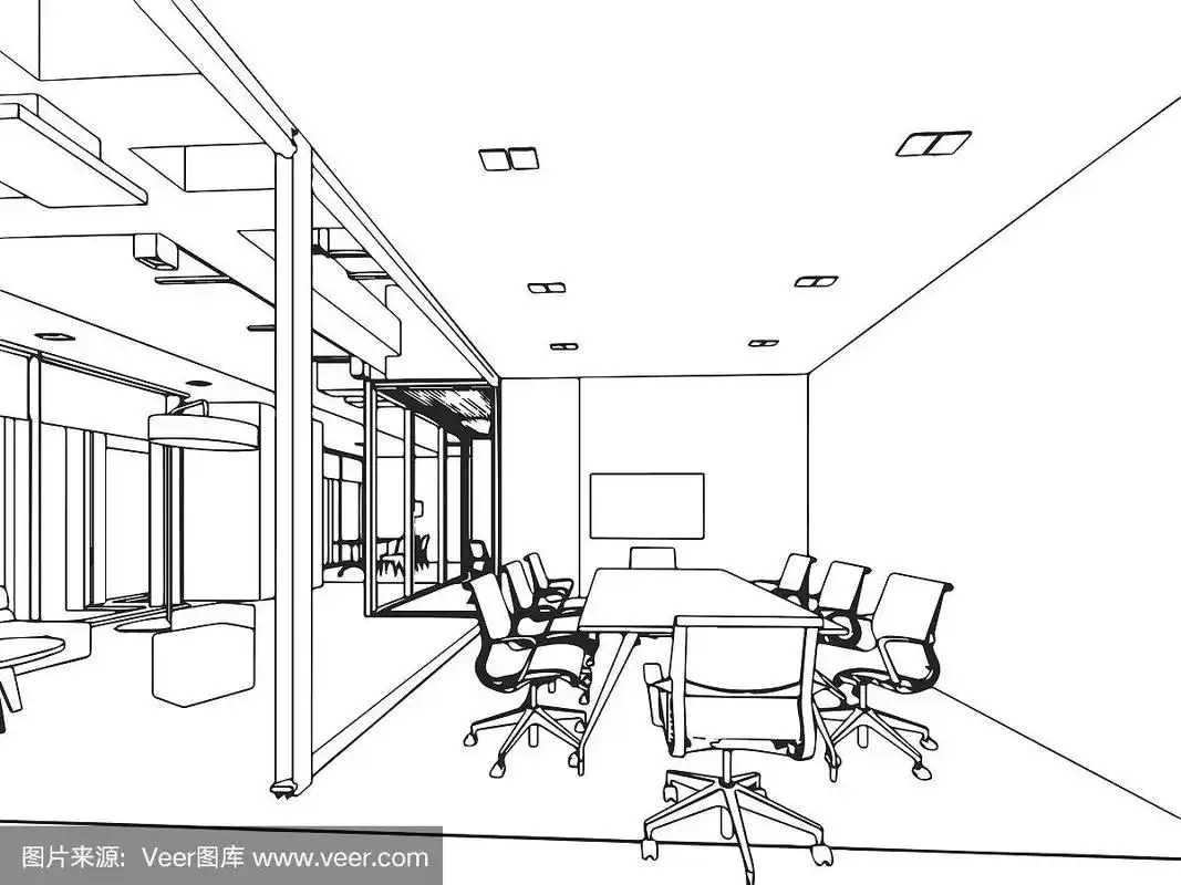 室内轮廓草图透视的一个空间办公室