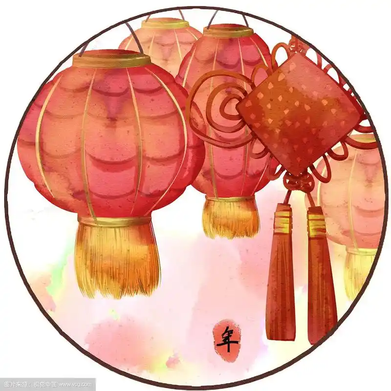 水彩风格春节习俗元宵节花灯插画
