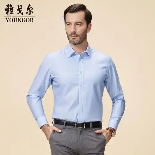 youngor雅戈尔秋季新品男士商务正装蓝色dp免烫长袖衬衫366hja