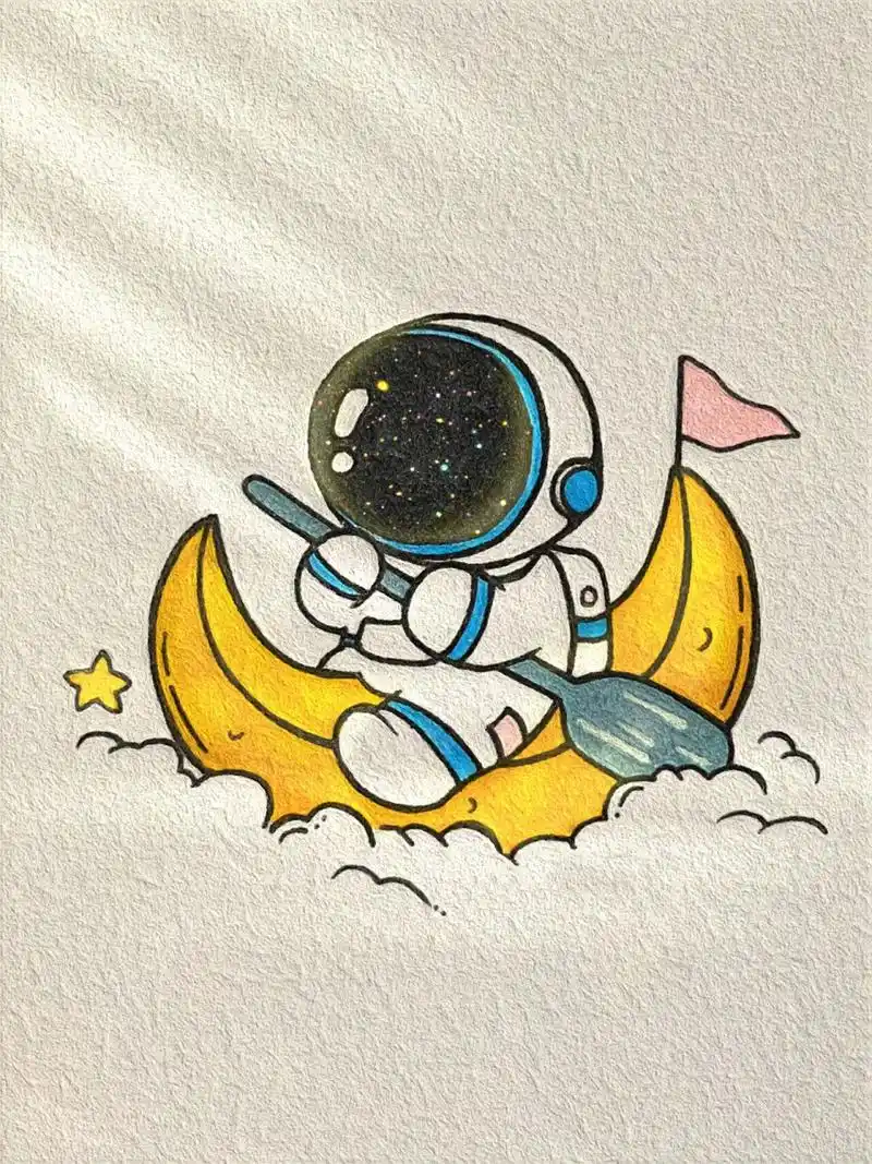 简笔画-宇航员    我是银河里的流浪家,你是月球里的常驻民,我环游