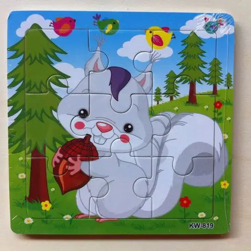 9片松鼠kw819木制拼图幼儿意志启蒙教育 新奇特 地摊热卖