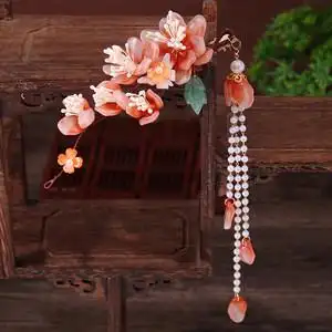 汉服发夹琉璃花流苏边夹仙气步摇侧夹配饰女古装演出发饰古风头饰