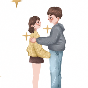 复古肌理甜蜜对视的小情侣人物设计