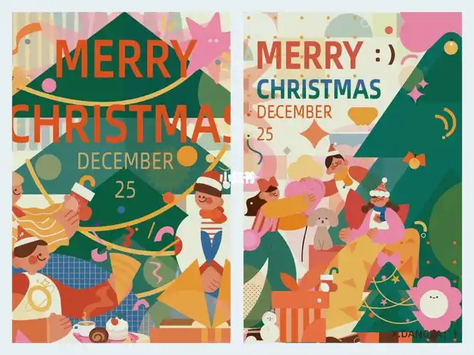 复古港风插画海报圣诞快乐吖