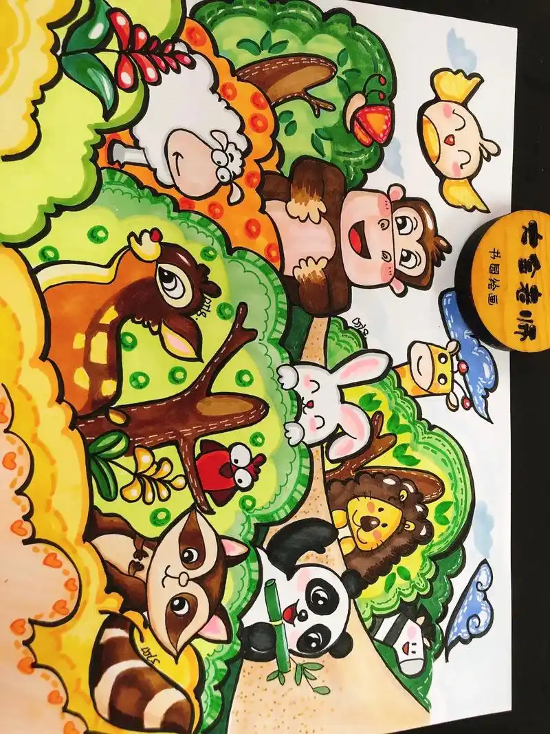 原创[动物园开会2]原创马克笔,儿童画.96原创马克笔儿童画 - 抖音
