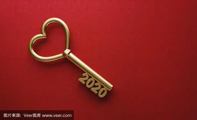 金色心形2020键在红色背景上