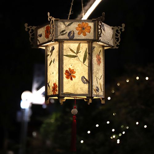 汉服手提宫灯古风花草纸灯笼儿童手工diy制作材料包元宵节花灯