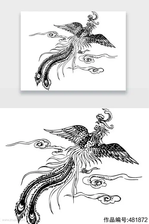 祥云飞翔凤凰线条设计元素