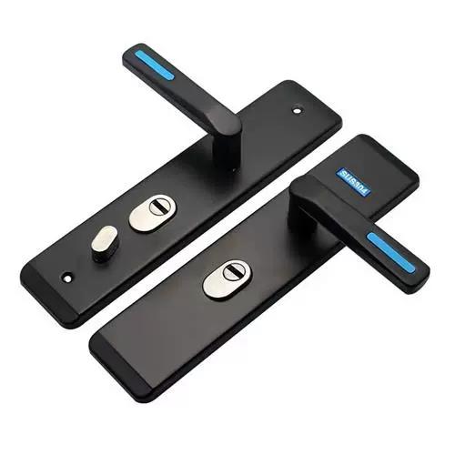 黑色大门锁防盗门多功能拉手带防撬钢板把手装甲门面板不锈钢门锁