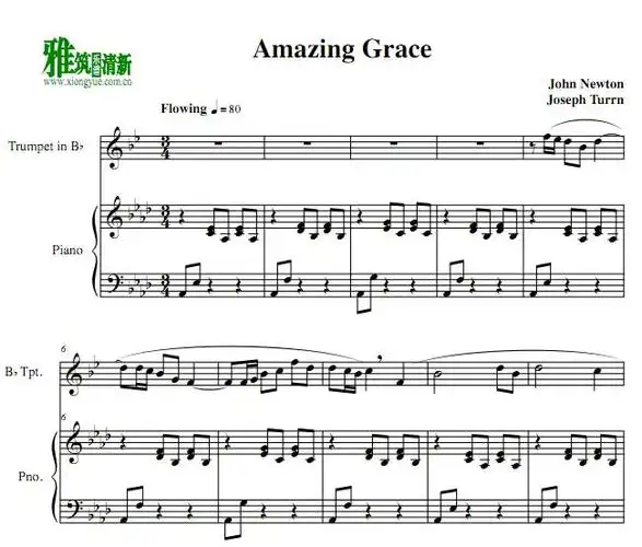 奇异恩典amazing grace小号钢琴伴奏谱