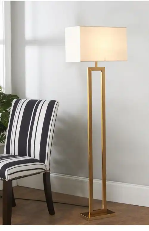 新中式落地灯客厅卧室酒店北欧风格简约创意工程装饰立式米白色灯罩铜