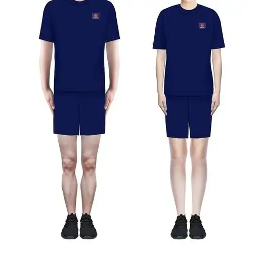 刺绣缝标际华消防火焰蓝体能训练服作训套装短袖短裤夏季t恤圆领